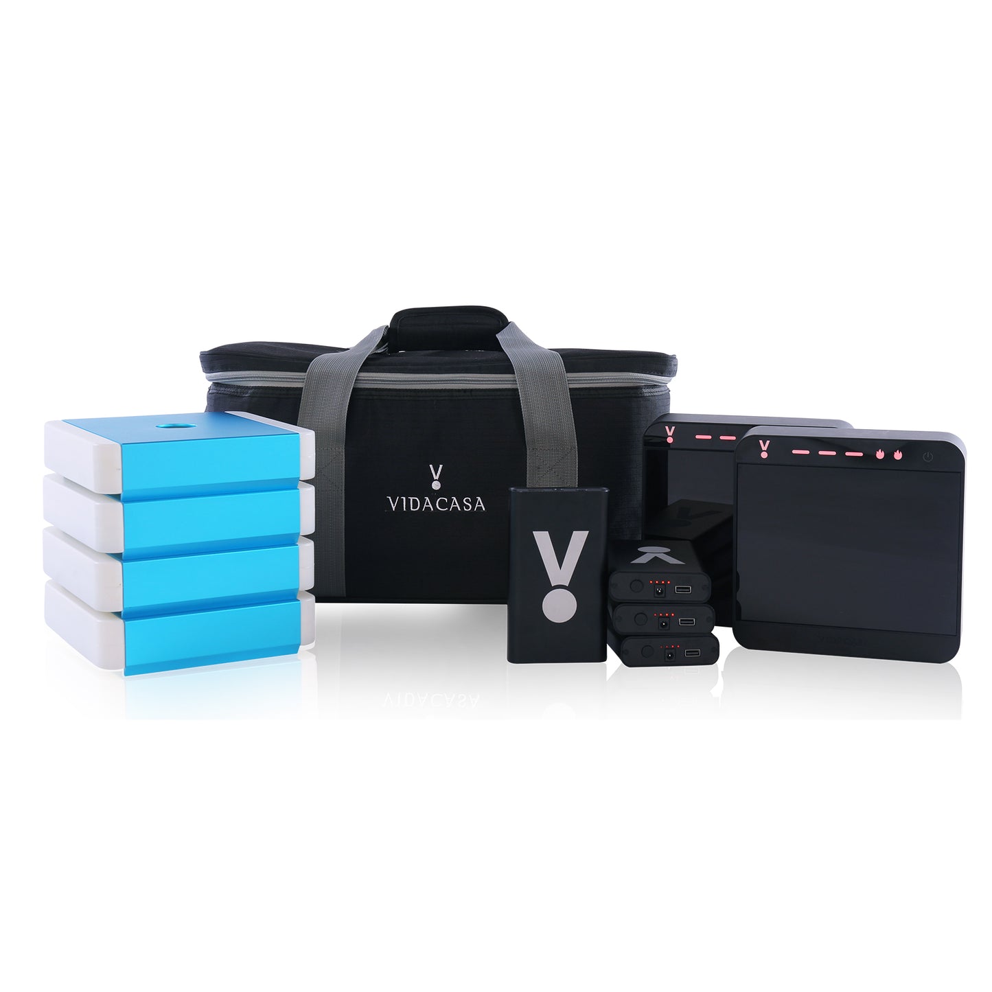 B28 Elements carrier conveys cooling performance protection and convenience when transporting Vidacasa® C1 freeze packs.  Its insulated inner slot stores eight pieces firmly at transport.  Its unique multi-layer insulation helps keep C1 freeze packs solid for hours on the road.  As tested, the B28 carrier's multi-layers protective insulation is 300% more efficient than conventional cooler bags.