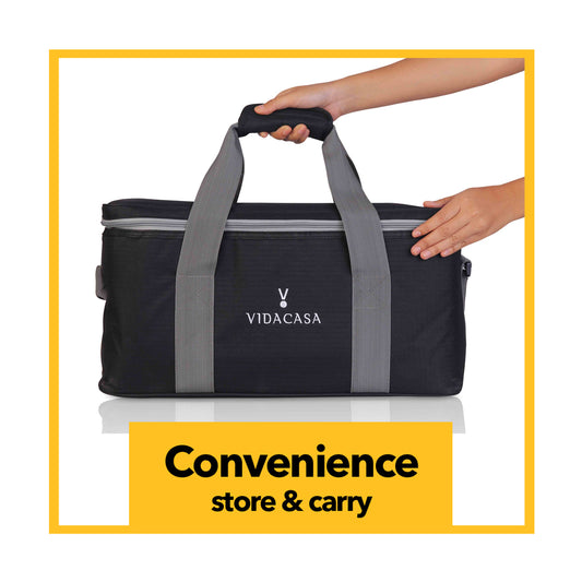 B28 Elements carrier conveys cooling performance protection and convenience when transporting Vidacasa® C1 freeze packs.  Its insulated inner slot stores eight pieces firmly at transport.  Its unique multi-layer insulation helps keep C1 freeze packs solid for hours on the road.  As tested, the B28 carrier's multi-layers protective insulation is 300% more efficient than conventional cooler bags.